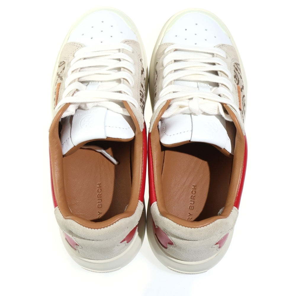 TORY BURCH(トリー バーチ) キャンバス レザー レースアップ ローカットシューズ スニーカー ベージュ/レッド レディース