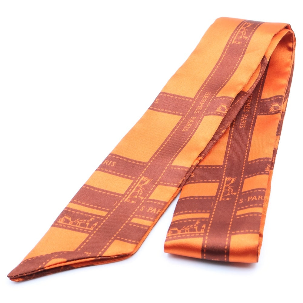 HERMES(エルメス) ツイリー ボルデュック シルクスカーフ オレンジ レディース
