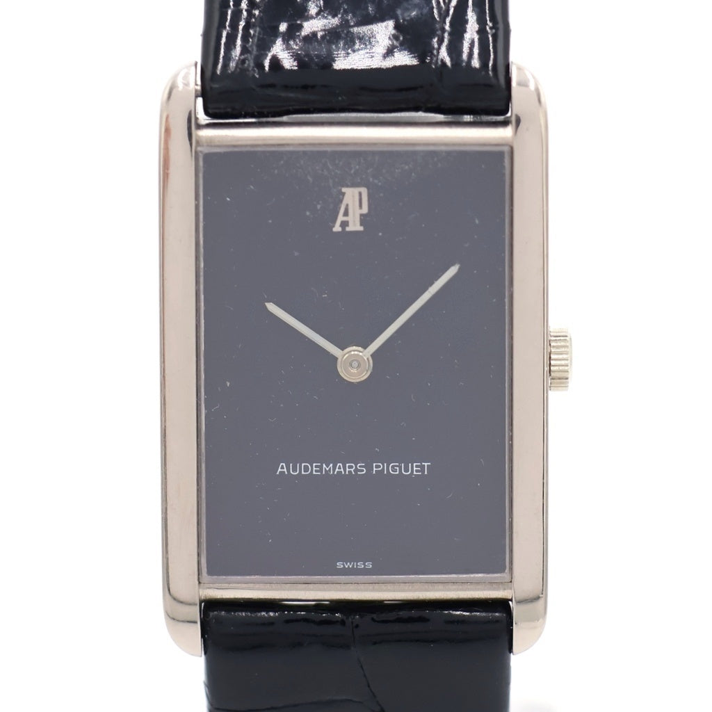 AUDEMARS PIGUET(オーデマ ピゲ) レクタンギュラー 黒文字盤 手巻き レザーベルト 腕時計 K18WG ホワイトゴールド/ブラック