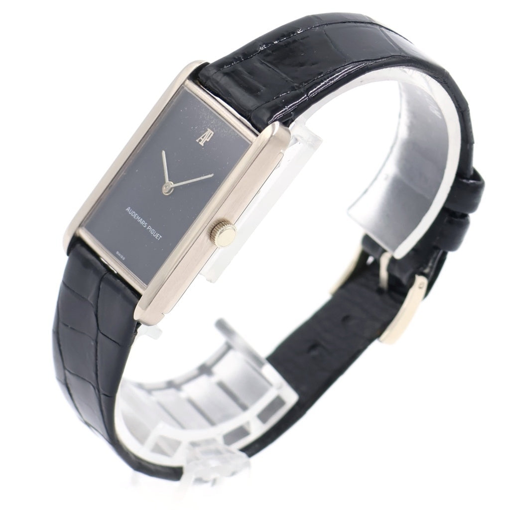 AUDEMARS PIGUET(オーデマ ピゲ) レクタンギュラー 黒文字盤 手巻き レザーベルト 腕時計 K18WG ホワイトゴールド/ブラック