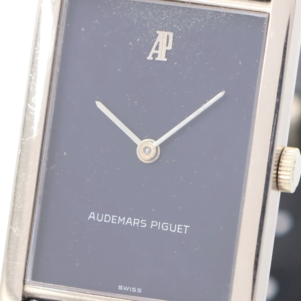 AUDEMARS PIGUET(オーデマ ピゲ) レクタンギュラー 黒文字盤 手巻き レザーベルト 腕時計 K18WG ホワイトゴールド/ブラック