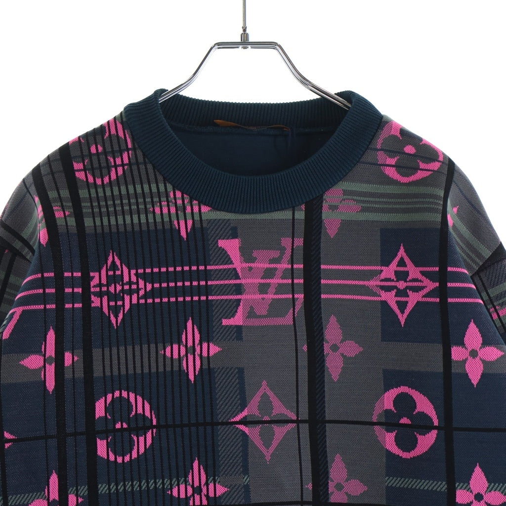 LOUIS VUITTON(ルイヴィトン) モノグラム ジャガード クルーネック プルオーバー スウェット トレーナー ネイビー/ピンク HKY75WZRW レディース