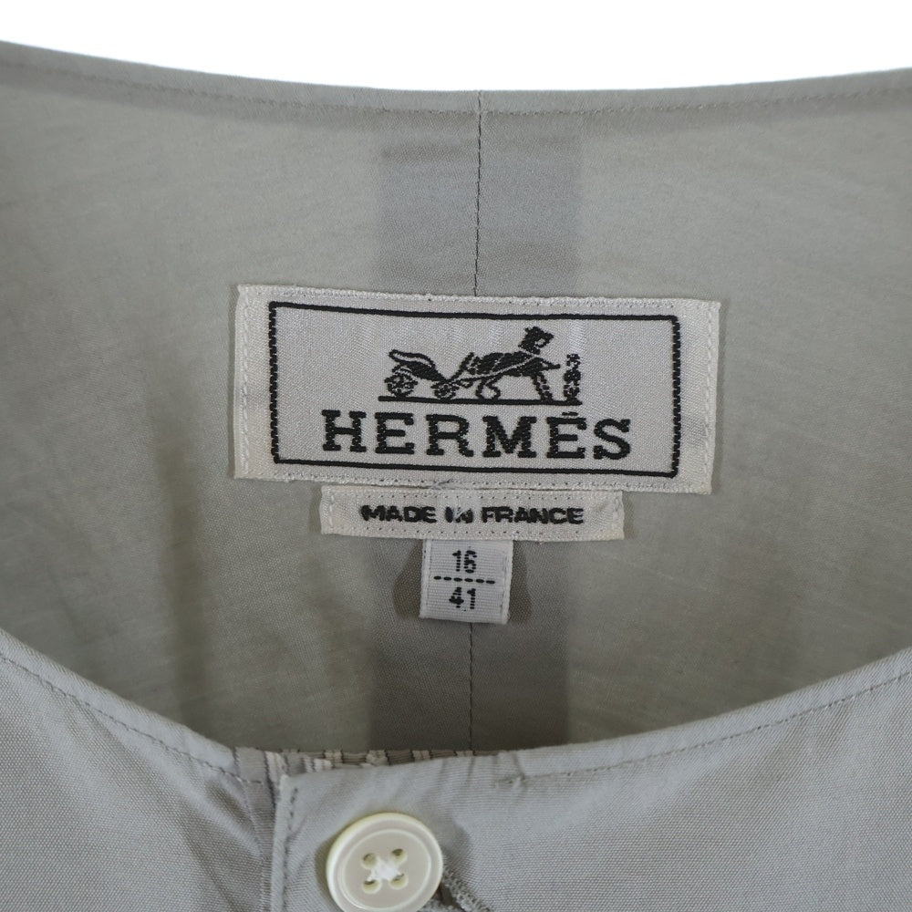 HERMES(エルメス) ノーカラー長袖プルオーバーシャツ グレー