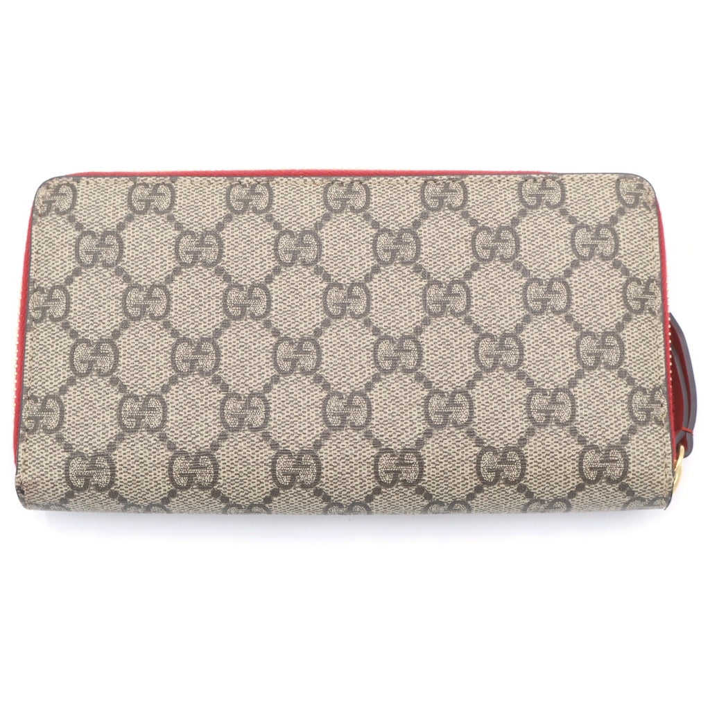 GUCCI(グッチ) GGスプリーム ボスコ ラウンドファスナー長財布 ロングウォレット カードケース レッド×ベージュ PVC 506279 ゴールド金具 レディース