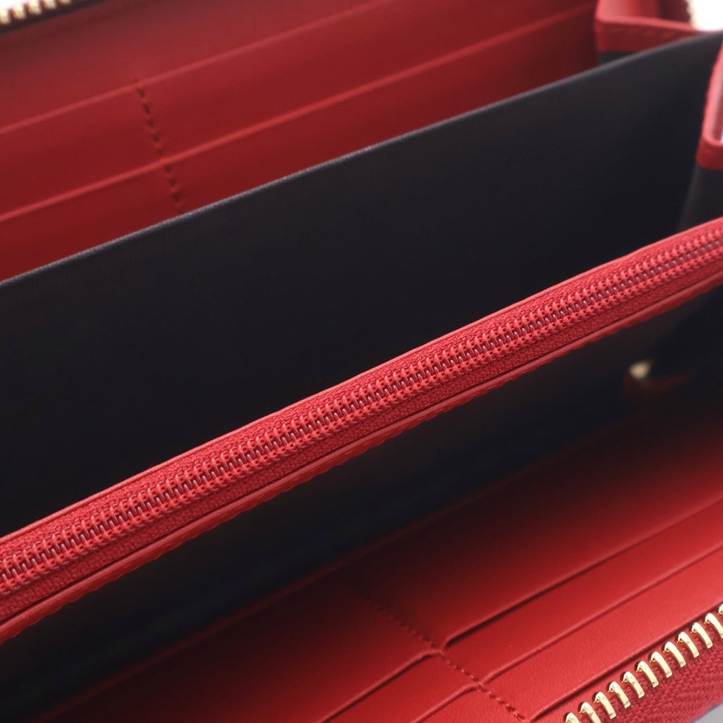 GUCCI(グッチ) GGスプリーム ボスコ ラウンドファスナー長財布 ロングウォレット カードケース レッド×ベージュ PVC 506279 ゴールド金具 レディース