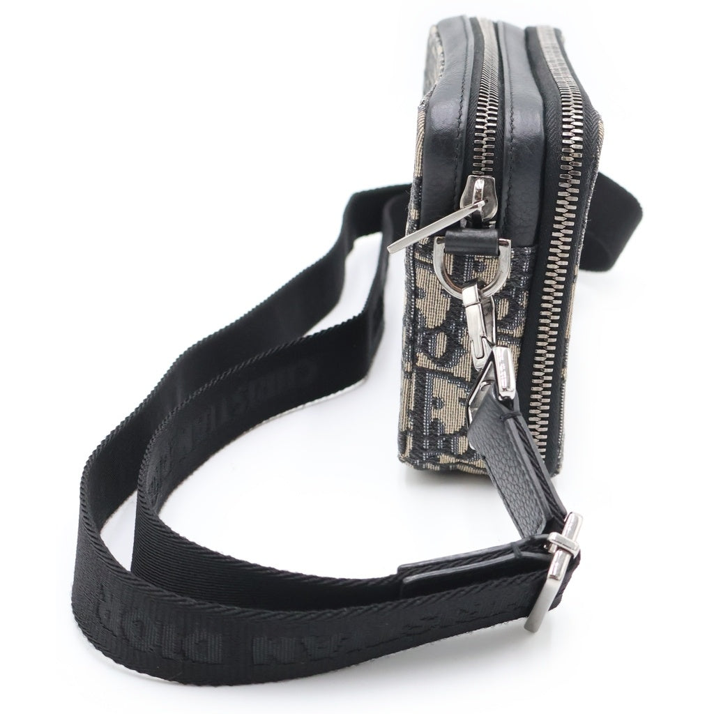 DIOR(ディオール) オブリーク メッセンジャーバッグ ミニバッグ ショルダーバッグ ベージュ/ネイビー レザー/キャンバス シルバー金具 レディース