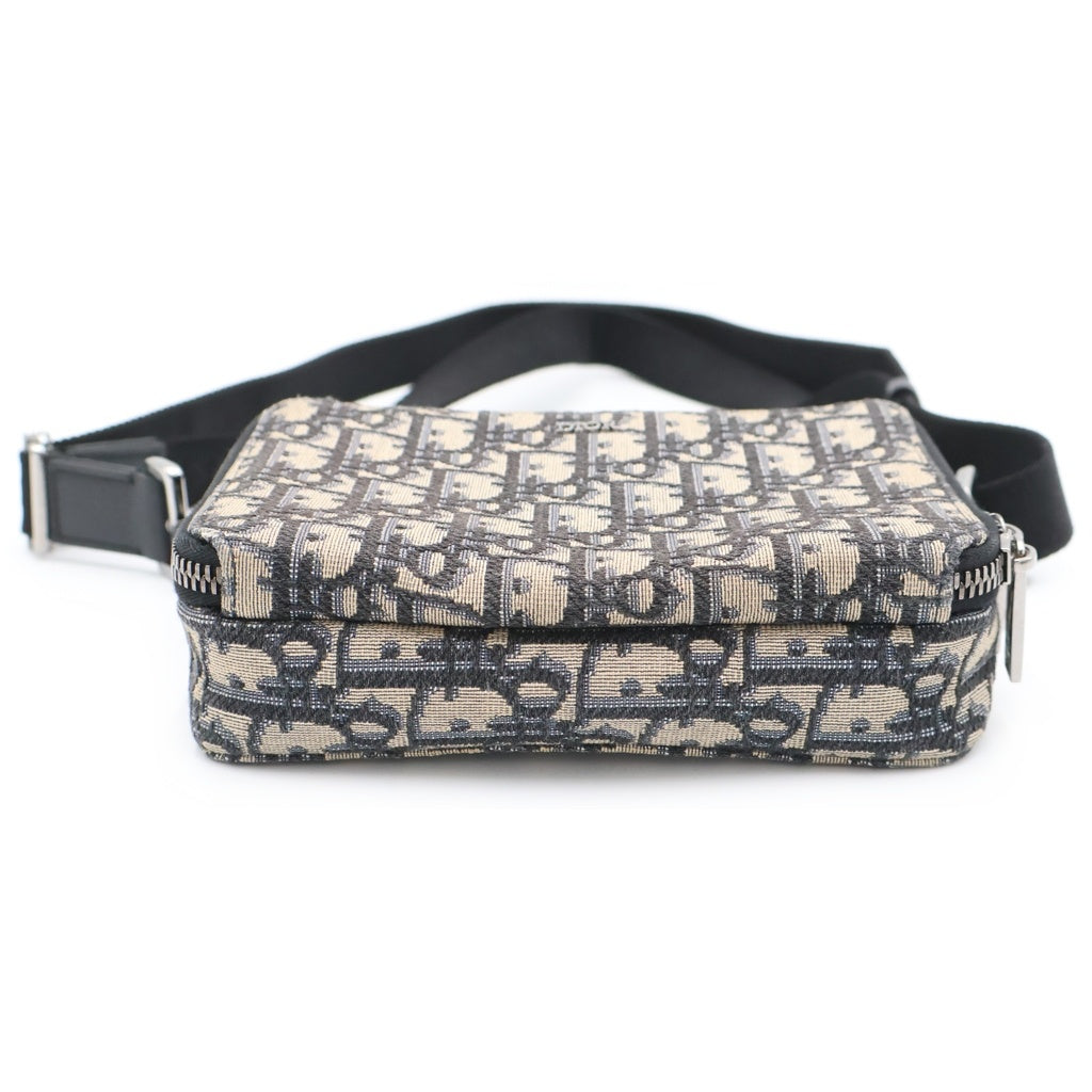 DIOR(ディオール) オブリーク メッセンジャーバッグ ミニバッグ ショルダーバッグ ベージュ/ネイビー レザー/キャンバス シルバー金具 レディース