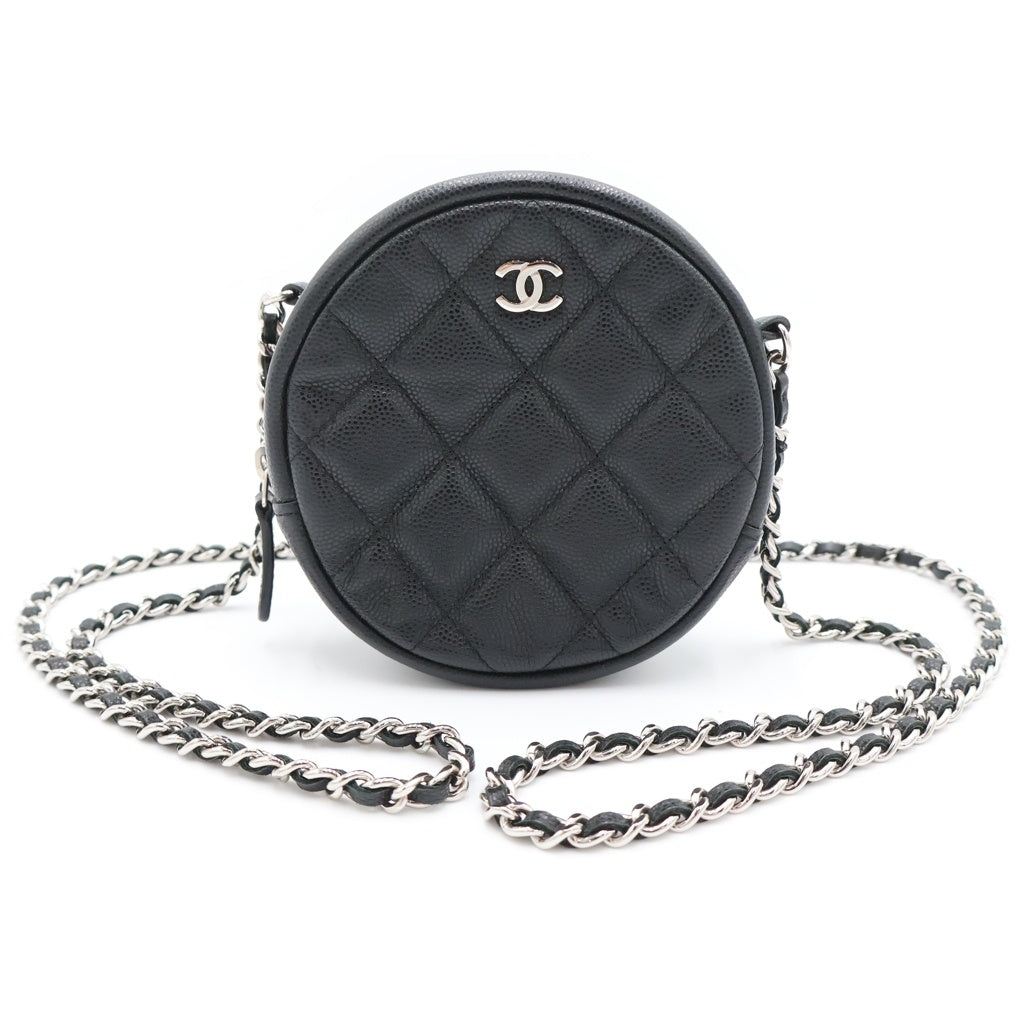 CHANEL(シャネル) マトラッセ ラウンド チェーンショルダーバッグ ミニバッグ ブラック キャビアスキン シルバー金具 レディース