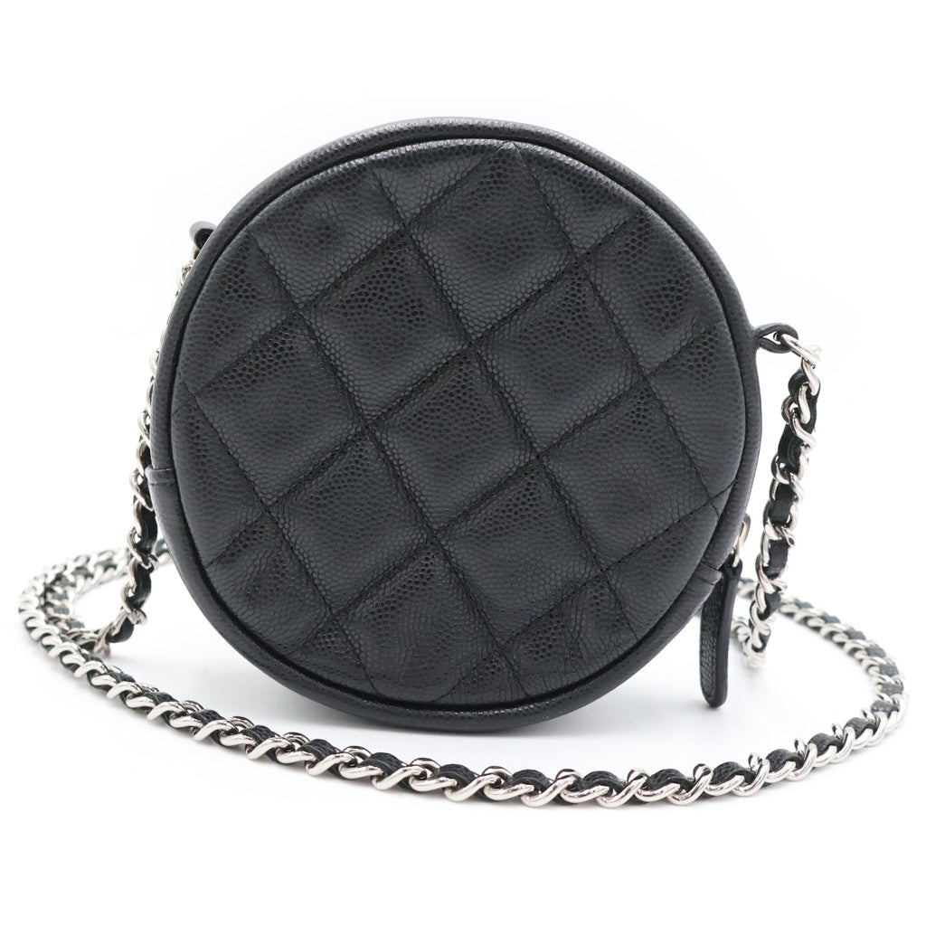 CHANEL(シャネル) マトラッセ ラウンド チェーンショルダーバッグ ミニバッグ ブラック キャビアスキン シルバー金具 レディース
