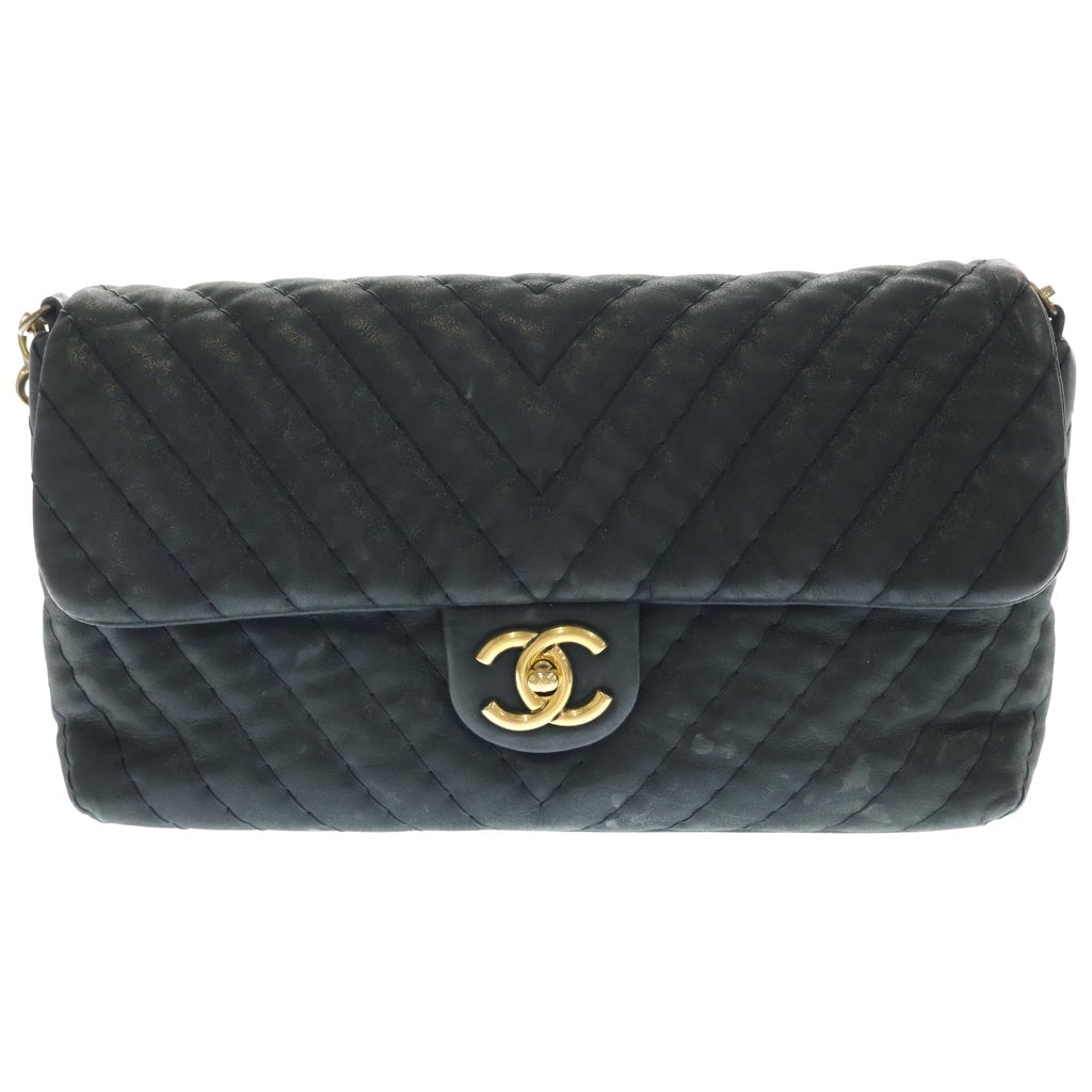 CHANEL(シャネル) シェブロン チェーンショルダーバッグ ブラック 14番台 ゴールド金具 レディース