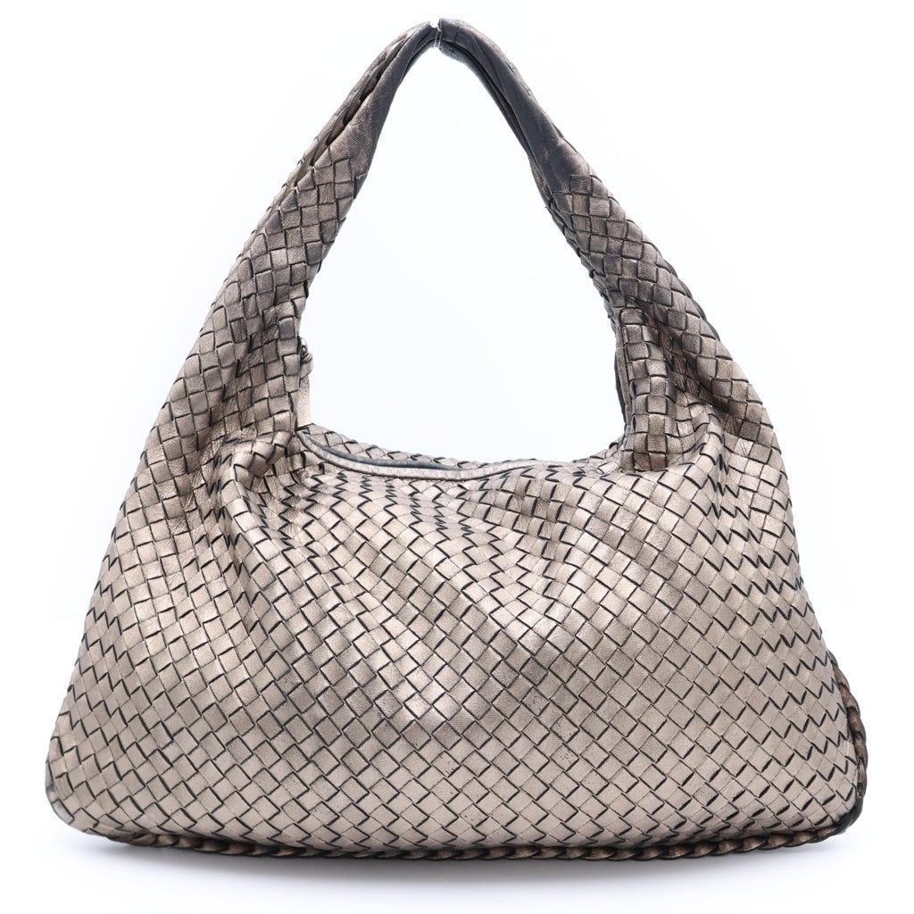 BOTTEGA VENETA(ボッテガヴェネタ) イントレチャート ワンショルダーバッグ ハンドバッグ トートバッグ メタリックゴールド×ブラック レザー シルバー金具 レディース