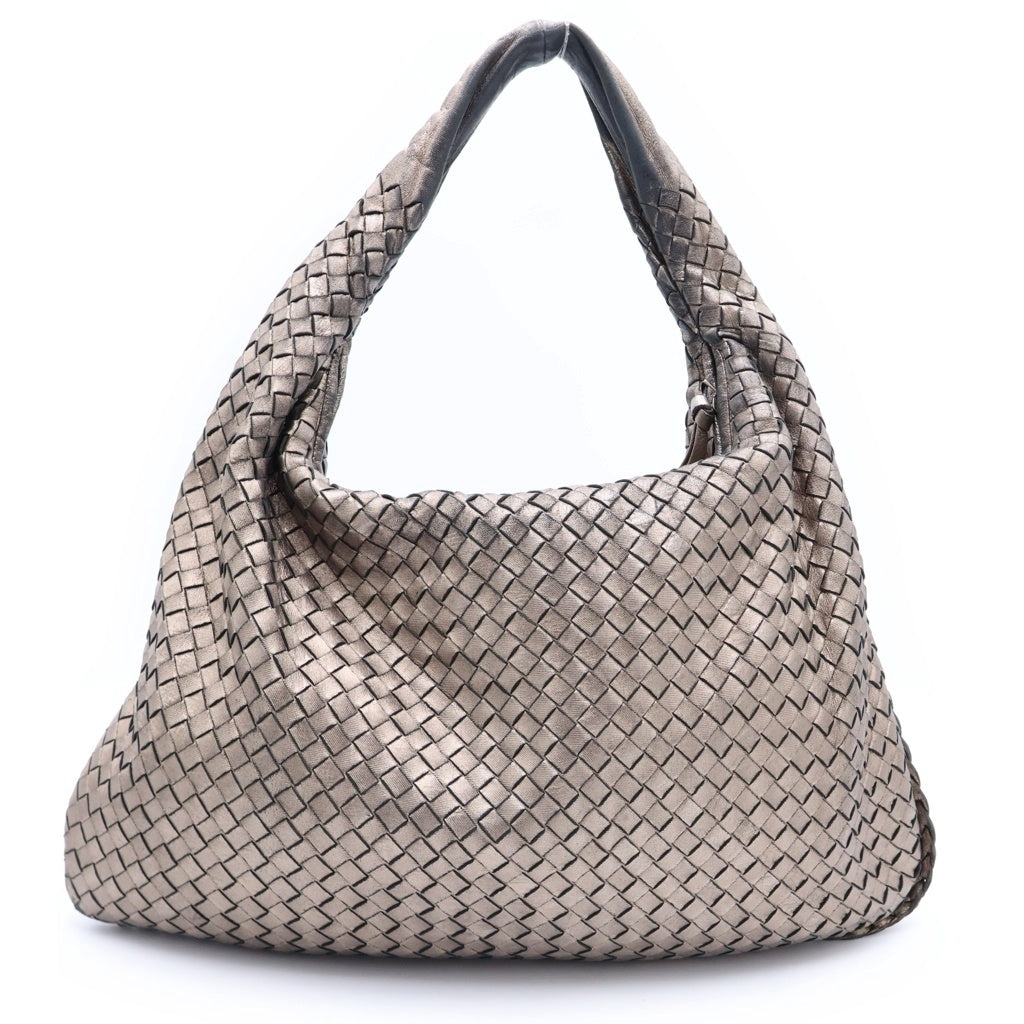 BOTTEGA VENETA(ボッテガヴェネタ) イントレチャート ワンショルダーバッグ ハンドバッグ トートバッグ メタリックゴールド×ブラック レザー シルバー金具 レディース