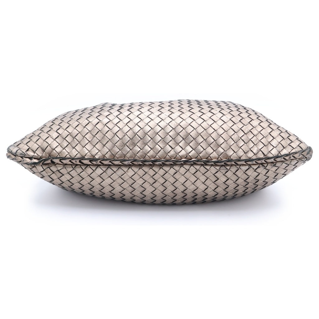 BOTTEGA VENETA(ボッテガヴェネタ) イントレチャート ワンショルダーバッグ ハンドバッグ トートバッグ メタリックゴールド×ブラック レザー シルバー金具 レディース