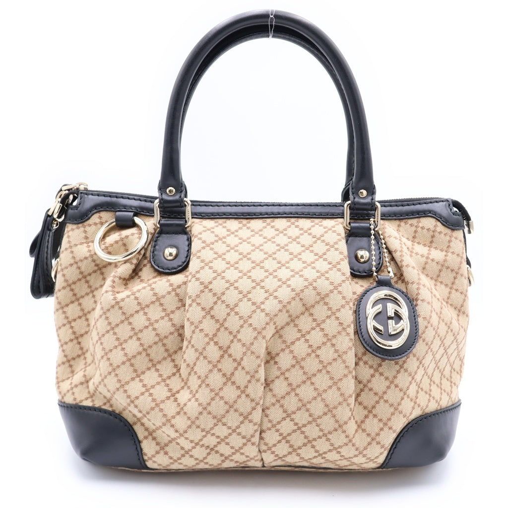 GUCCI(グッチ) ディアマンス 2WAYハンドバッグ ショルダーバッグ ブラック×ベージュ キャンバス×レザー 247902 ゴールド金具 レディース