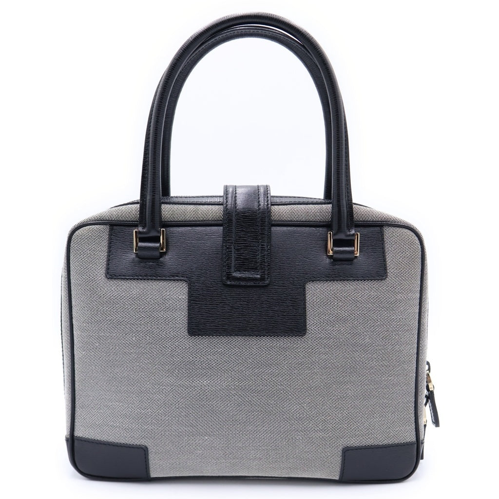 GUCCI(グッチ) GGバックル ハンドバッグ ブラック×グレー レザー×キャンバス 011・5155 001013 ゴールド金具 レディース