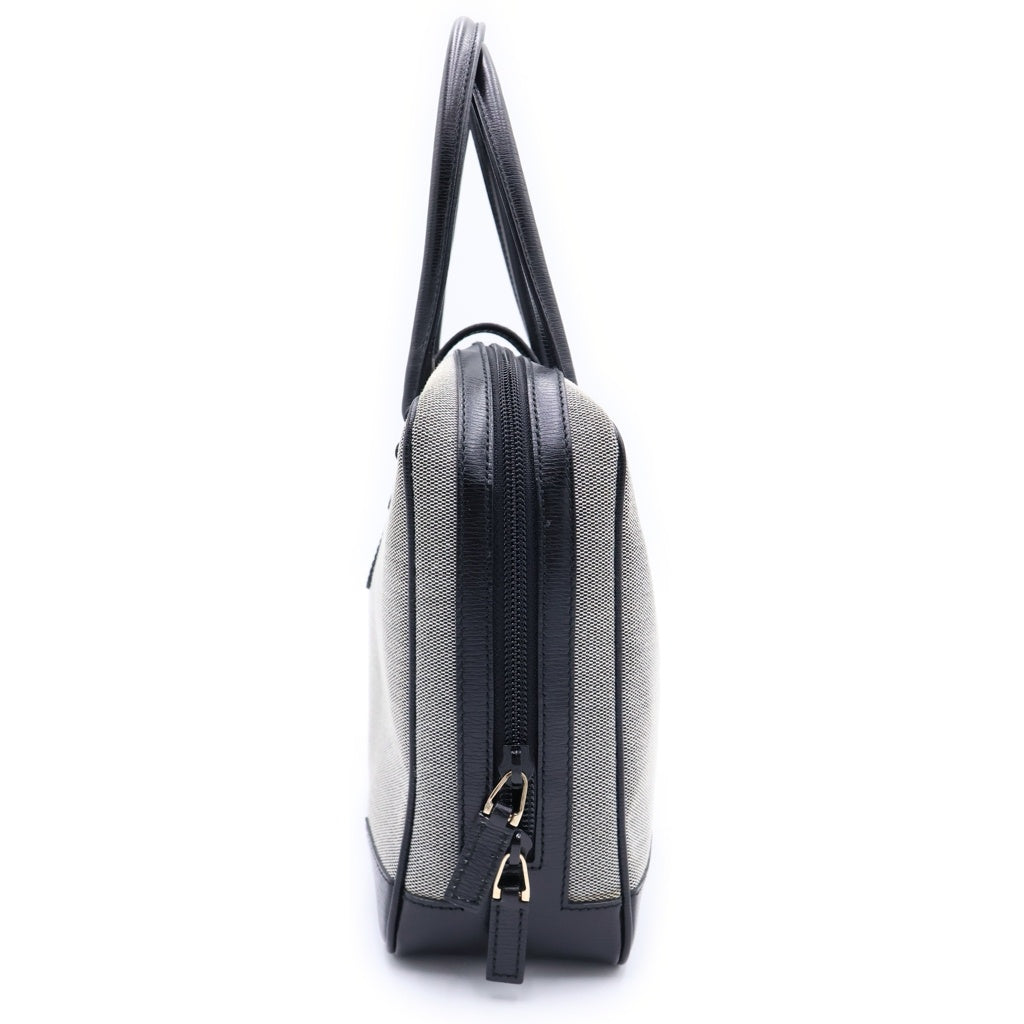 GUCCI(グッチ) GGバックル ハンドバッグ ブラック×グレー レザー×キャンバス 011・5155 001013 ゴールド金具 レディース