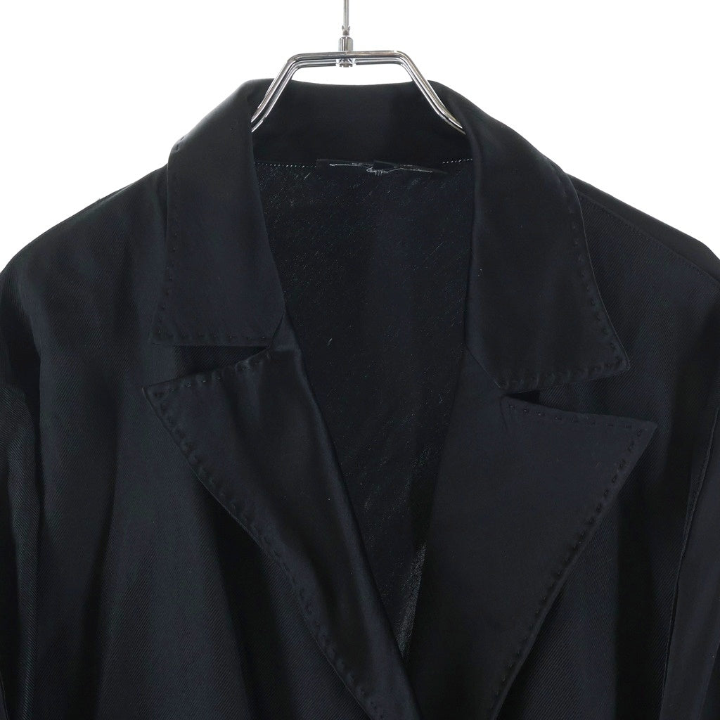 LANVIN(ランバン) シルク混 サテン 1B テーラード ロングジャケット コート ブラック レディース