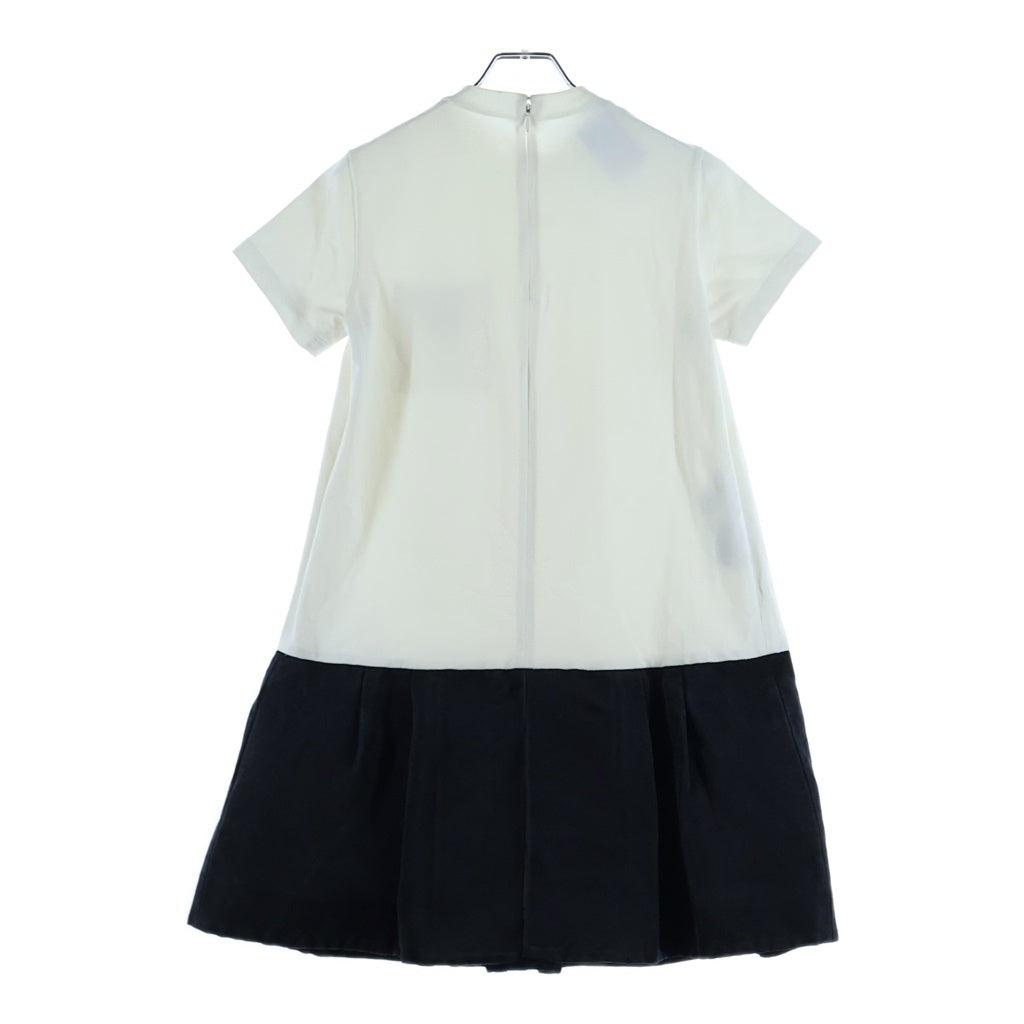 PRADA(プラダ) バックジップ 切り替え半袖ワンピース ホワイト×ブラック #38 レディース