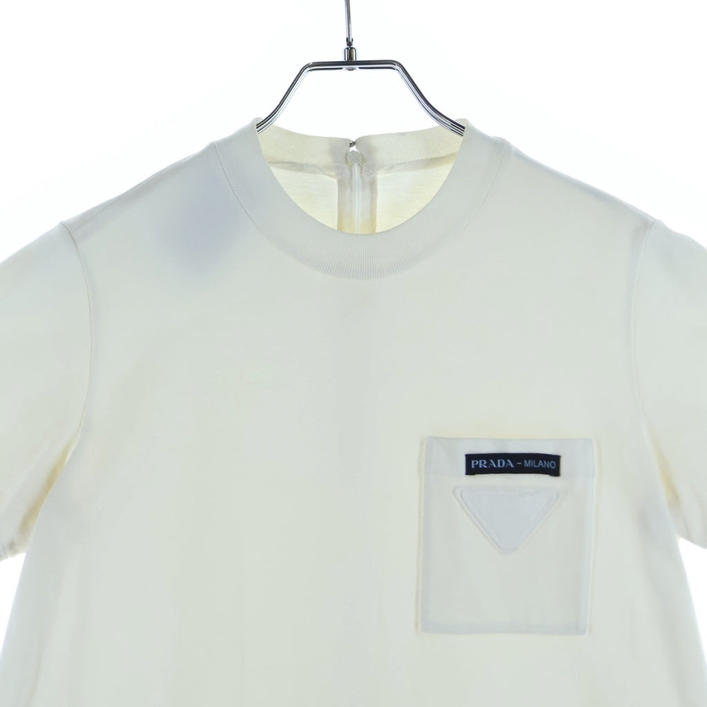 PRADA(プラダ) バックジップ 切り替え半袖ワンピース ホワイト×ブラック #38 レディース