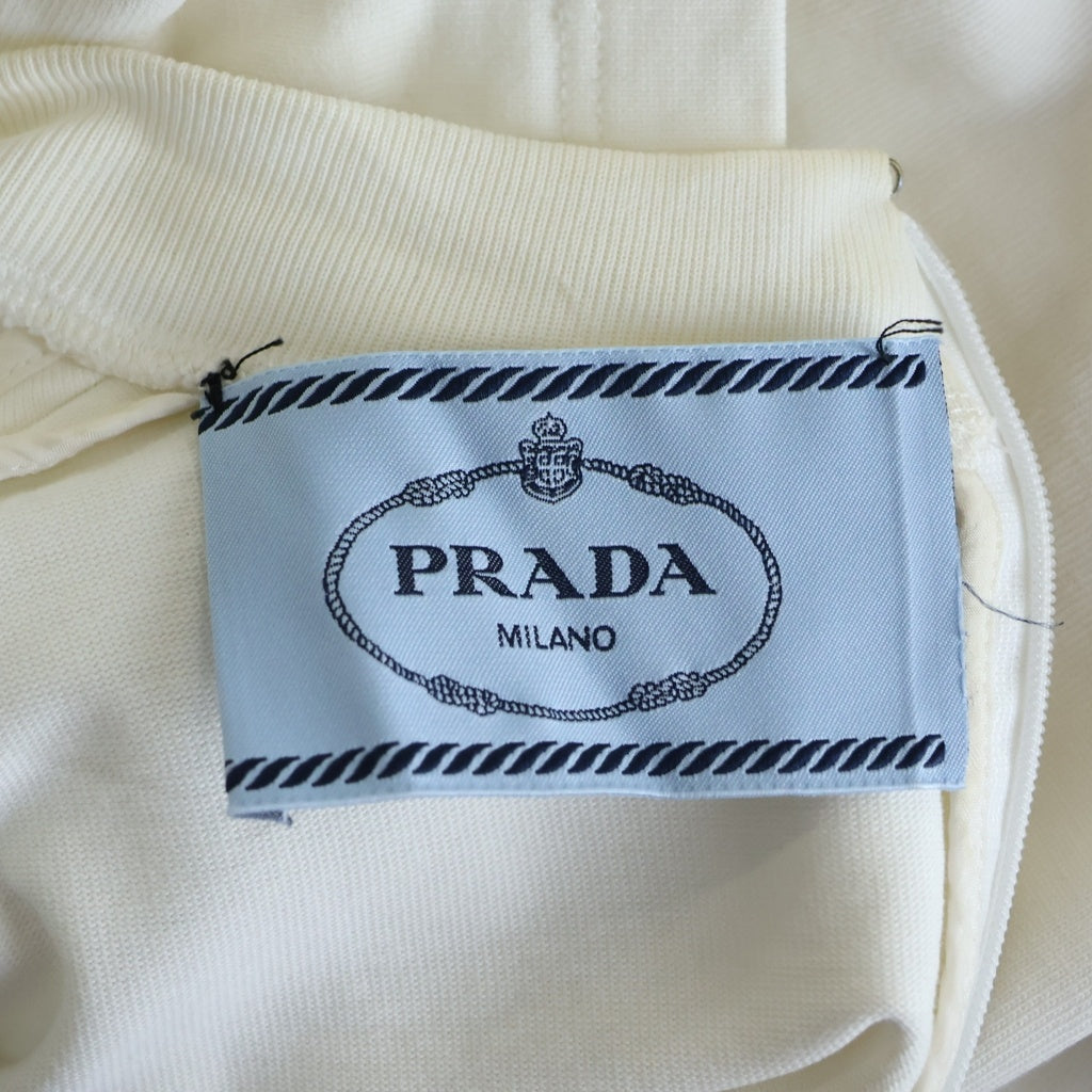 PRADA(プラダ) バックジップ 切り替え半袖ワンピース ホワイト×ブラック #38 レディース