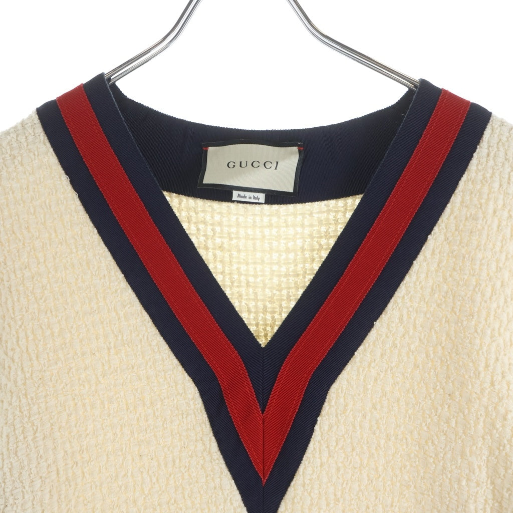 GUCCI(グッチ) シェリーライン Vネック ツイードニット 半袖ワンピース アイボリー レディース 494888