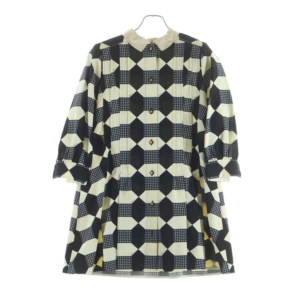 GUCCI(グッチ) チェック総柄プリント 5分袖 ハーフスリーブ シャツ ミニワンピース ドレス ブラック/アイボリー レディース 681386