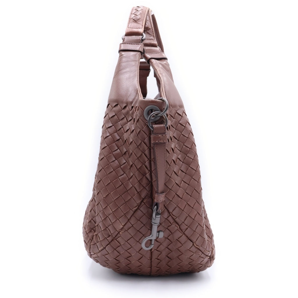 BOTTEGA VENETA(ボッテガヴェネタ) イントレチャート トートバック ハンドバッグ ブラウン レザー シルバー金具 レディース