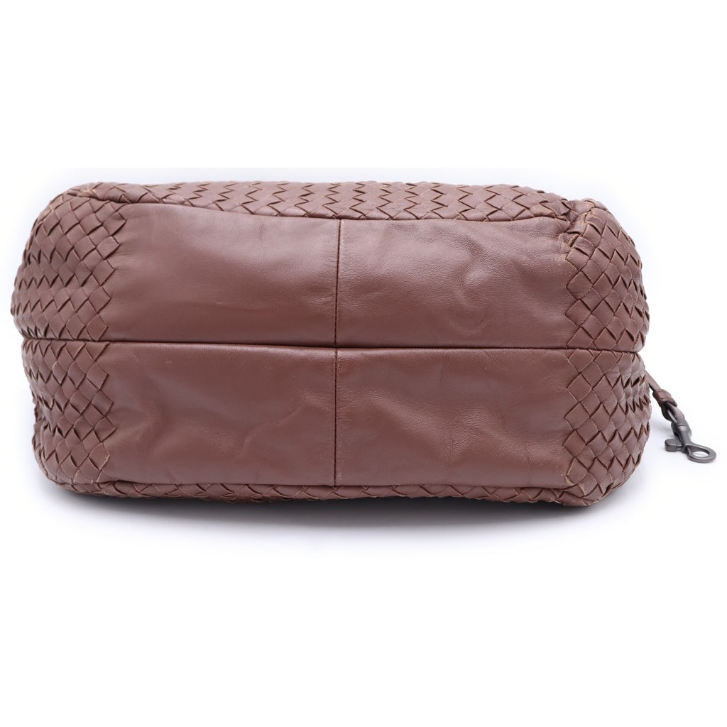 BOTTEGA VENETA(ボッテガヴェネタ) イントレチャート トートバック ハンドバッグ ブラウン レザー シルバー金具 レディース