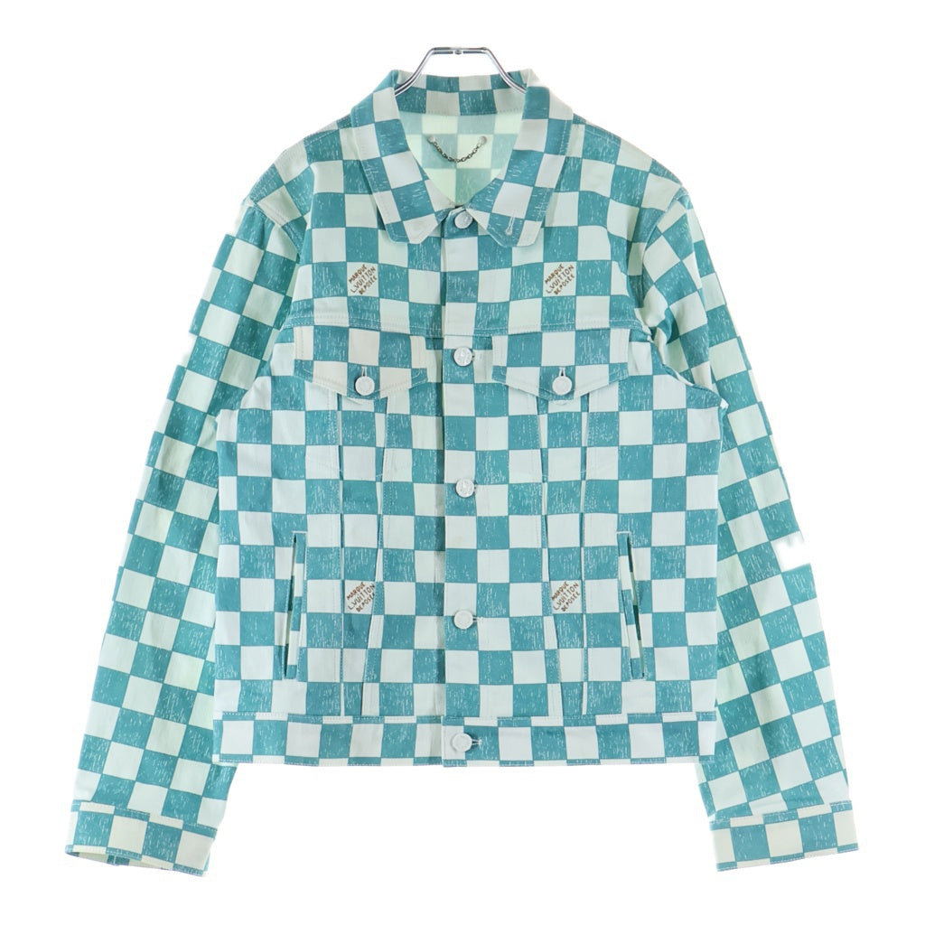 LOUIS VUITTON(ルイヴィトン) 21AW ダミエ 総柄プリント デニム トラッカージャケット ホワイト/ライトブルー RM2129 IM3 HLA20W