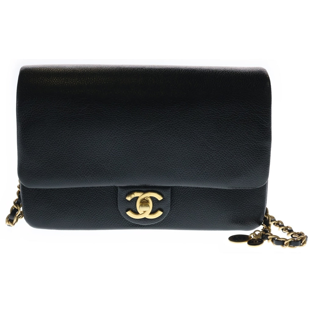 CHANEL(シャネル) チェーンショルダーバッグ ブラック キャビアスキン 
