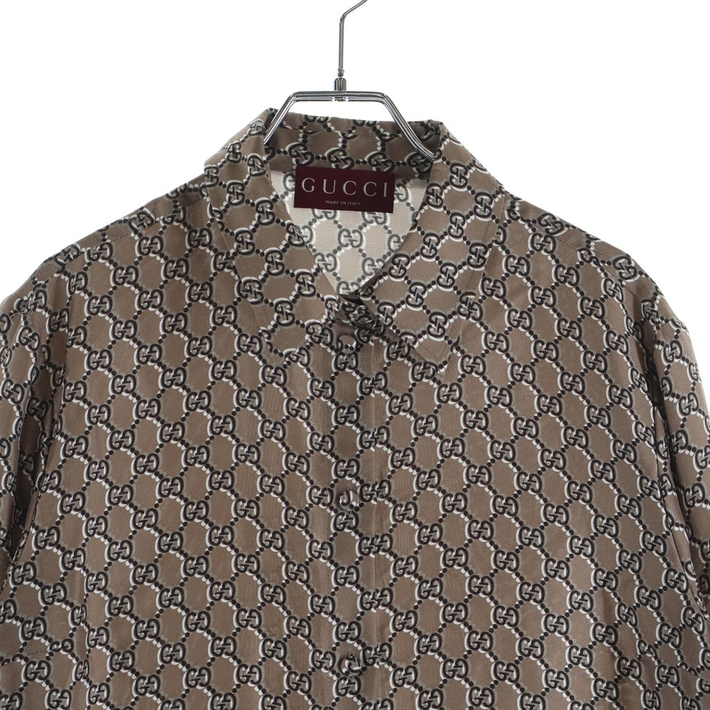 GUCCI(グッチ) プリント入り シルクツイル 長袖シャツ ブラック #42 813313 レディース