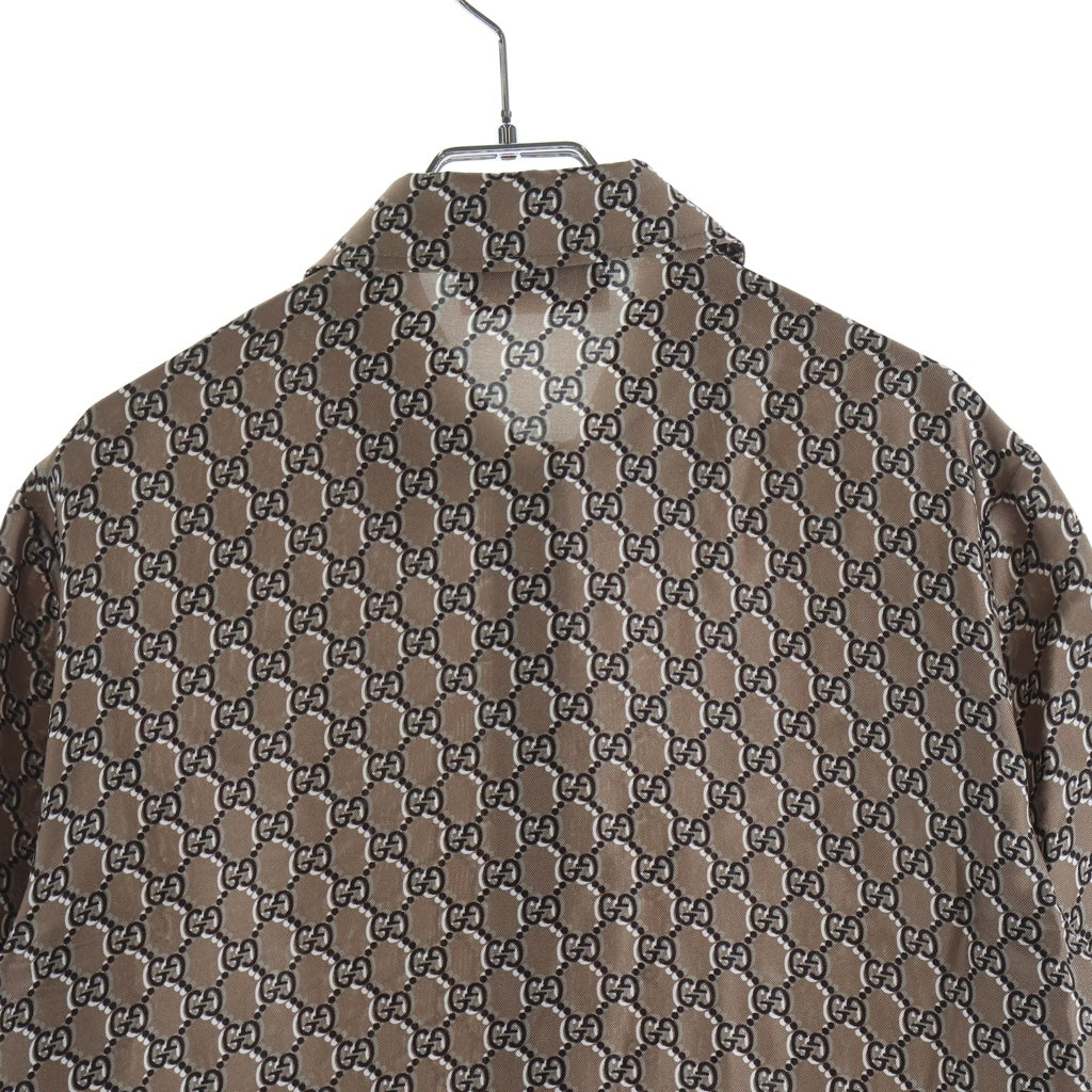 GUCCI(グッチ) プリント入り シルクツイル 長袖シャツ ブラック #42 813313 レディース