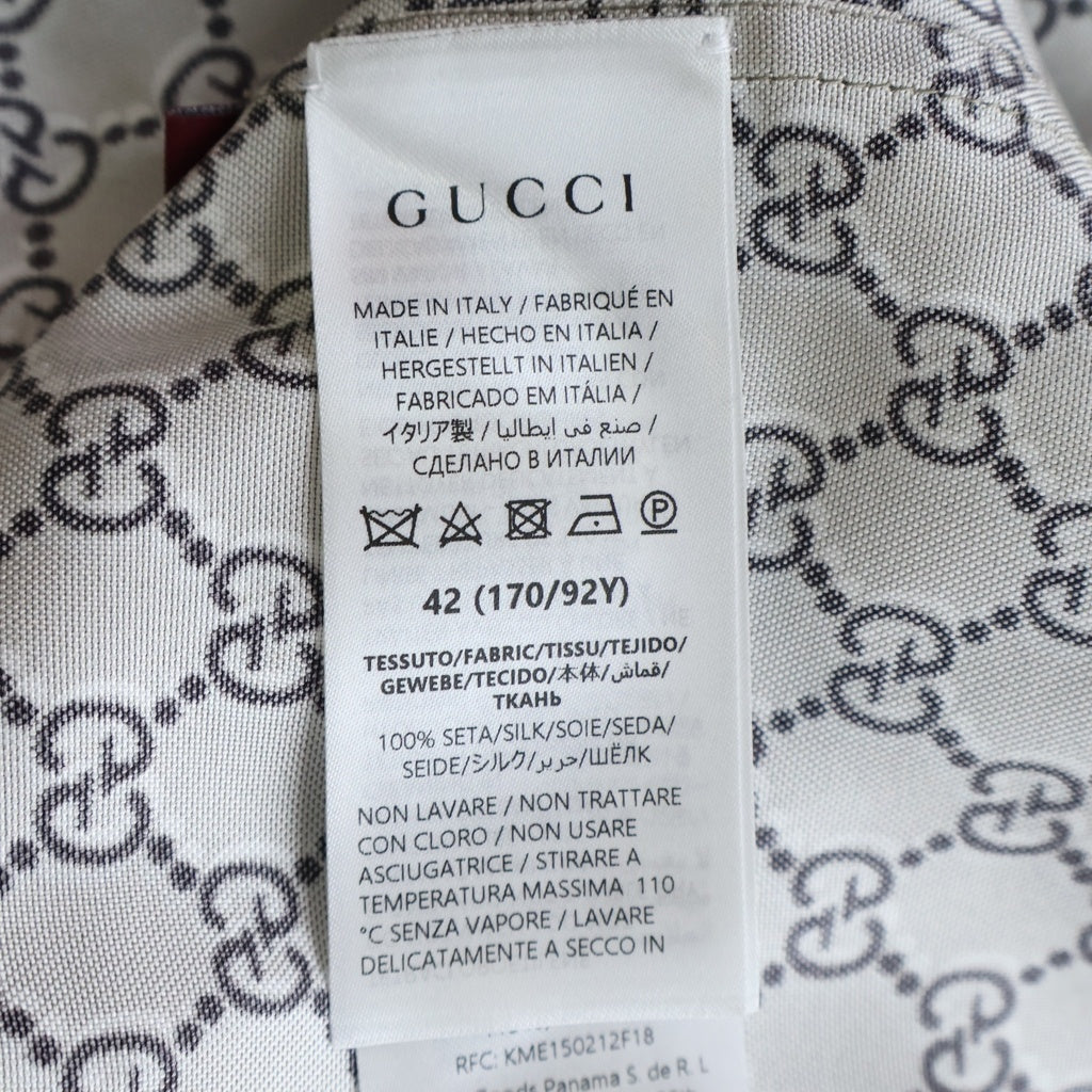 GUCCI(グッチ) プリント入り シルクツイル 長袖シャツ ブラック #42 813313 レディース