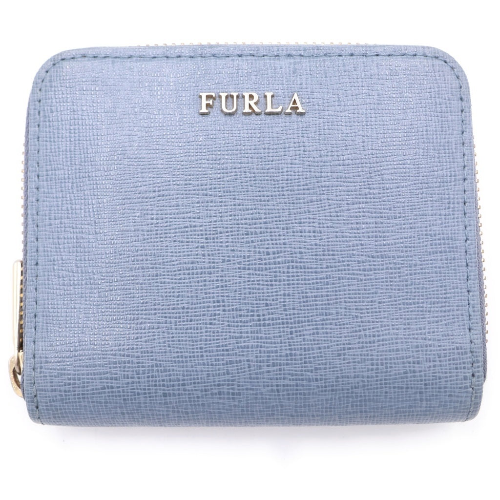 FURLA(フルラ) レザー ラウンドファスナー財布 コの字ファスナー 二つ折り財布 コンパクトウォレット ブルー