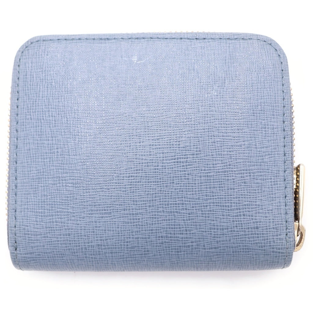 FURLA(フルラ) レザー ラウンドファスナー財布 コの字ファスナー 二つ折り財布 コンパクトウォレット ブルー
