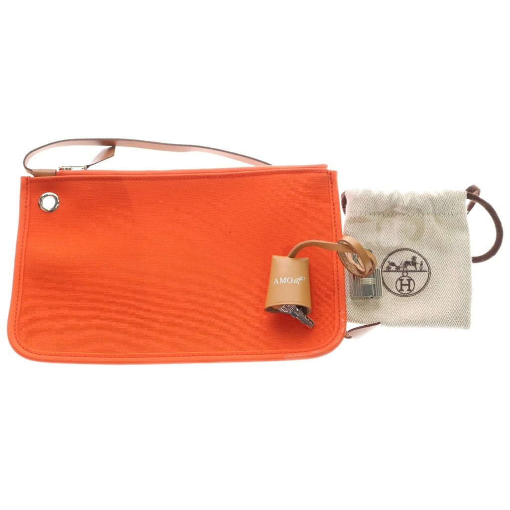 HERMES(エルメス) エールバッグ ジップPM 2WAYバッグ ハンドバッグ ショルダーバッグ オレンジ×ゴールド キャンバス×レザー Z刻印 シルバー金具 レディース