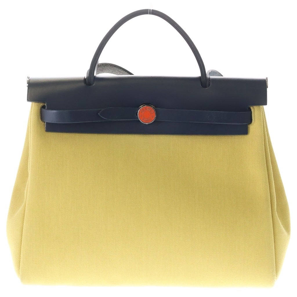 HERMES(エルメス) エールバッグ ジップPM ハンドバッグ ショルダーバッグ イエロー×ネイビー レザー U刻印 シルバー金具 レディース