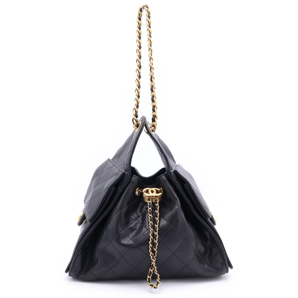 CHANEL(シャネル) シャネル25 スモール キャビアスキン ショルダーバッグ ブラック AS5293 ゴールド金具 レディース