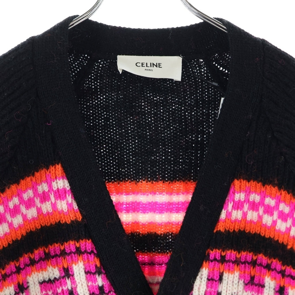 CELINE(セリーヌ) 23SS ロゴジャガード ニット Vネックカーディガン ピンク ウール 2AC91579S レディース