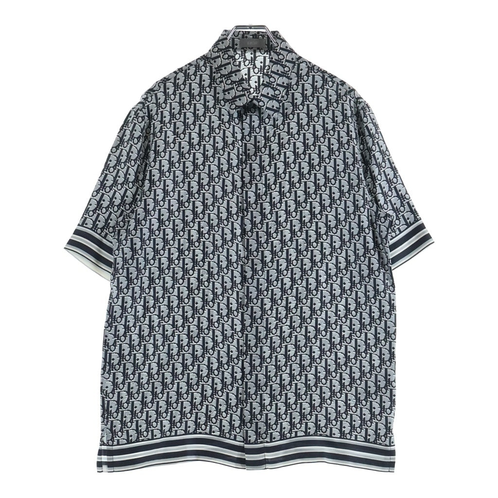 Christian Dior(クリスチャンディオール) OBLIQUE PIXEL SHORT SLEEVE SILK SHIRT オブリークピクセル総柄シルク半袖シャツ グレー 193C545A4751