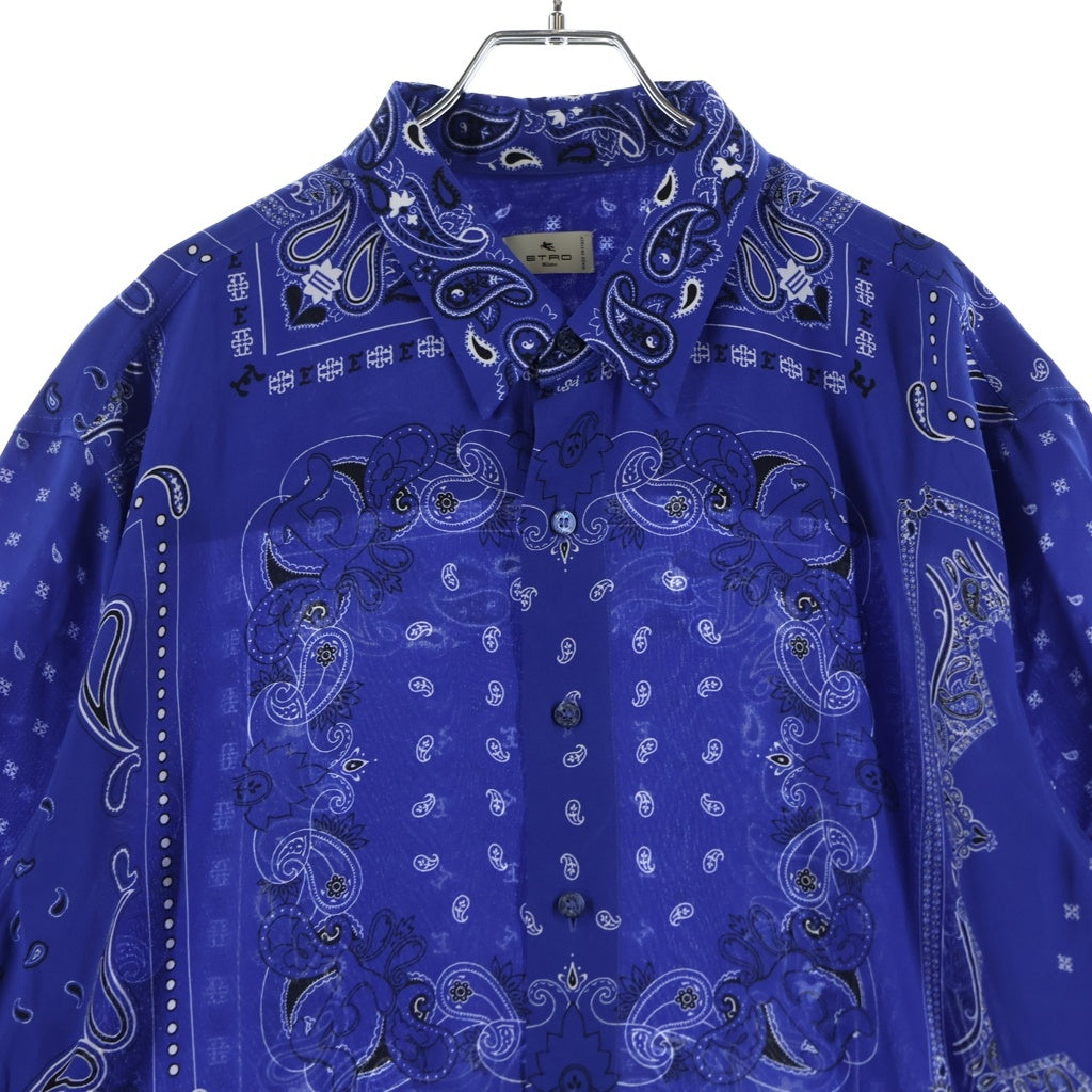 ETRO(エトロ) ペイズリー柄 半袖シャツ 総柄 シルク イタリア製 ブルー