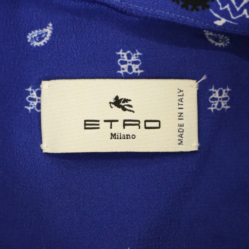 ETRO(エトロ) ペイズリー柄 半袖シャツ 総柄 シルク イタリア製 ブルー