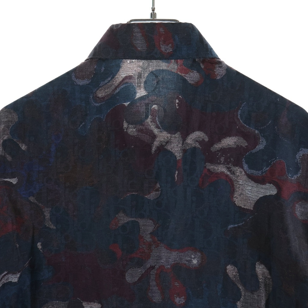 Christian Dior(クリスチャンディオール) ×Peter Doig 21AW ピータードイグ オブリーク 半袖シャツ コットン シルク マルチカラー ネイビー/ブラウン 033C508A5436