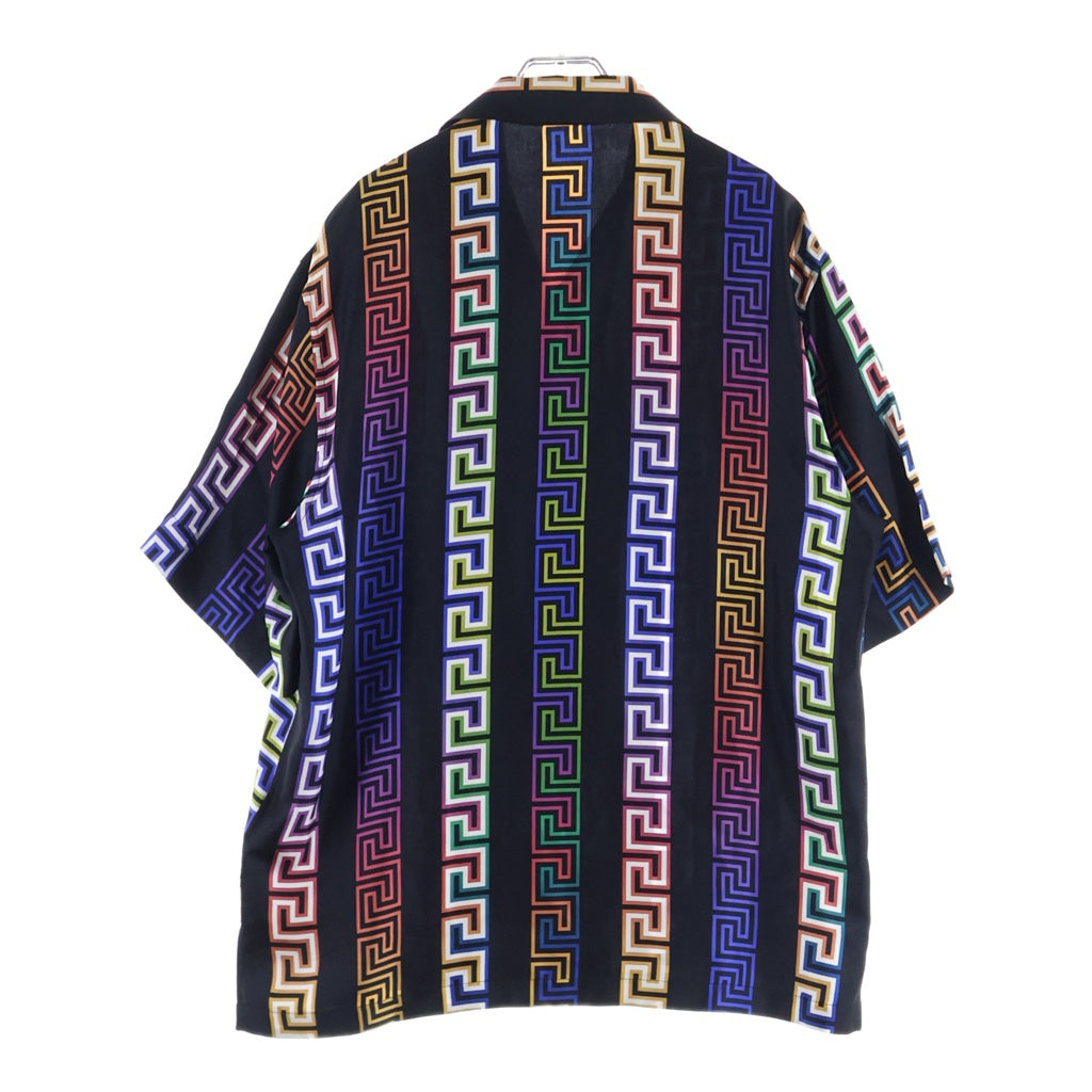 VERSACE(ヴェルサーチ) Greca Neon Silk Shirt グレカネオン シルク 半袖シャツ 総柄 ブラック A85919