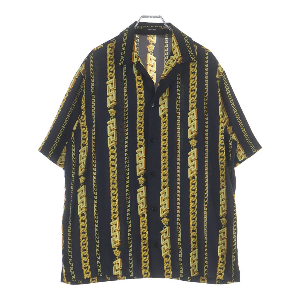 VERSACE(ヴェルサーチ) Baroque Logo Printed S/S SHIRT バロックロゴプリント 半袖シャツ チェーン ポリエステル ブラック/ゴールド 1005025 1A07626
