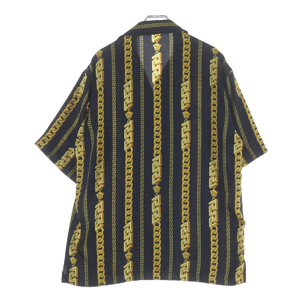 VERSACE(ヴェルサーチ) Baroque Logo Printed S/S SHIRT バロックロゴプリント 半袖シャツ チェーン ポリエステル ブラック/ゴールド 1005025 1A07626