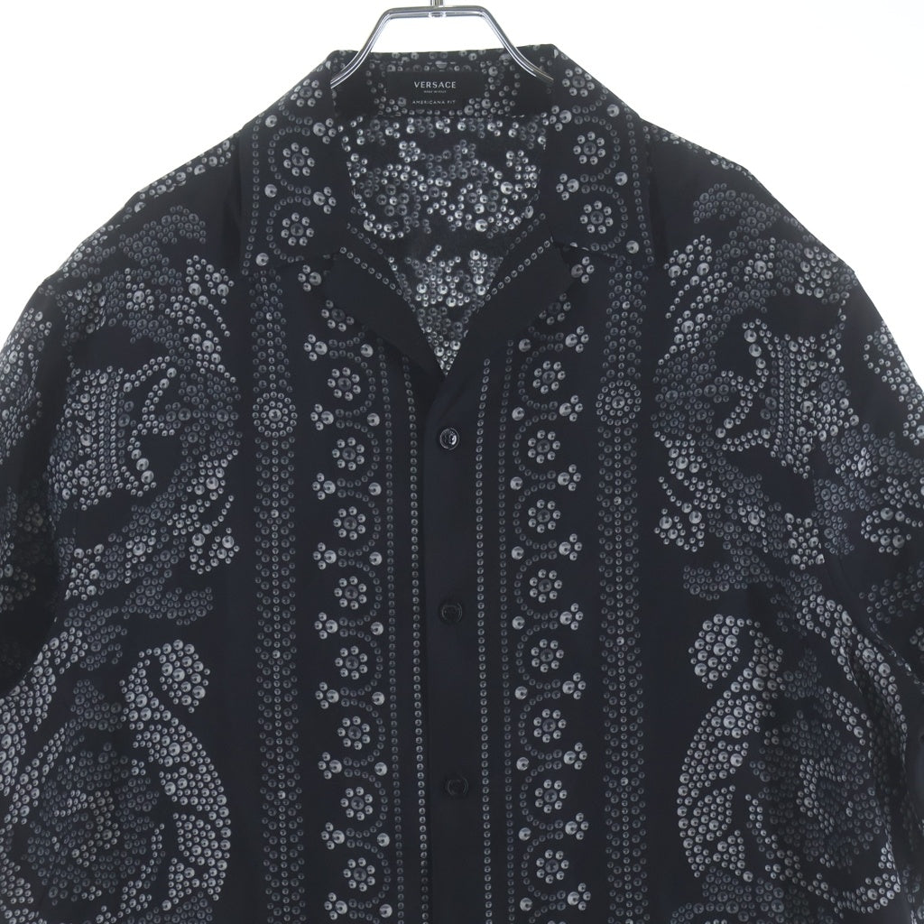 VERSACE(ヴェルサーチ) Repeat Baroque Silk Shirt リピート バロック シルク半袖シャツ ブラック 1003926 1A06140