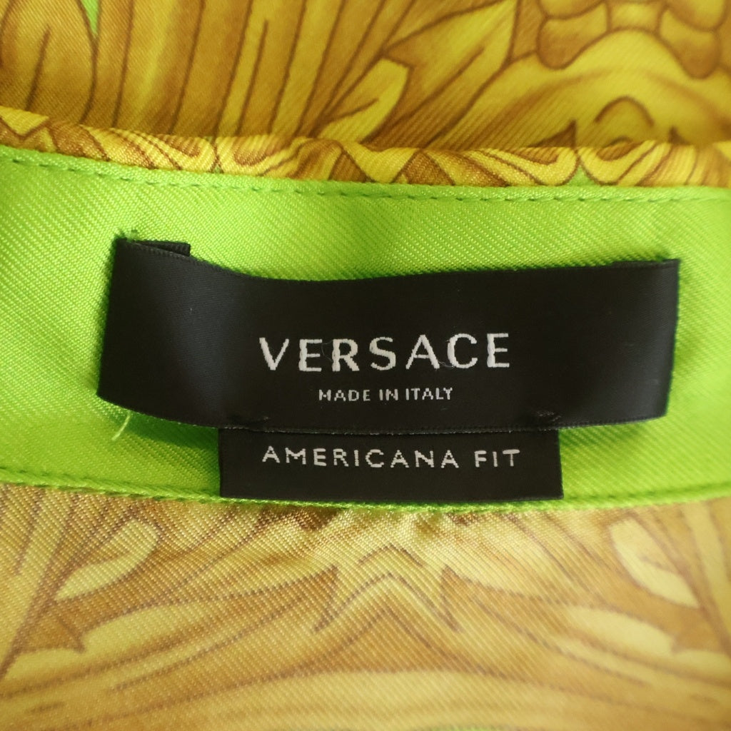 VERSACE(ヴェルサーチ) Barocco 660 Silk Shirt バロック シルクシャツ 半袖シャツ シルク ライム/ゴールド グリーン 1003926 1A05710