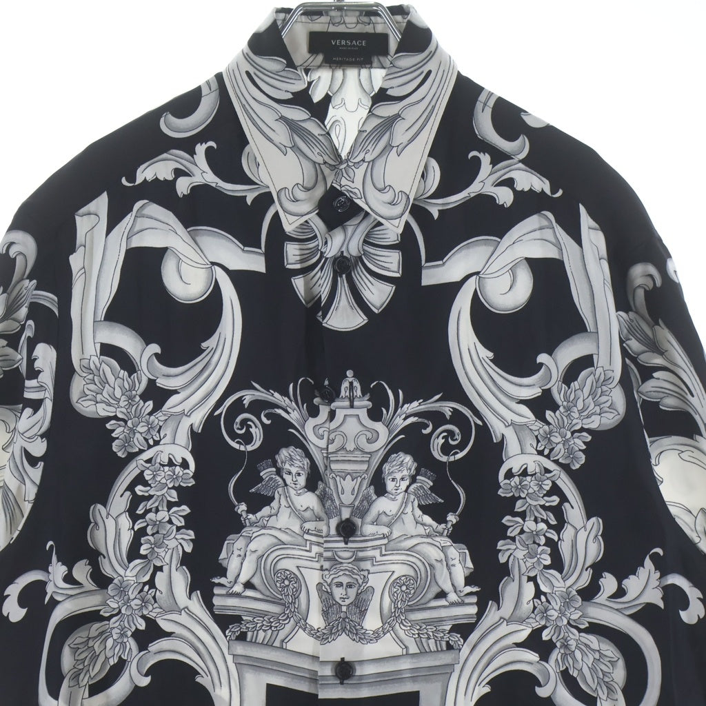 VERSACE(ヴェルサーチ) Silver Baroque Silk Shirt シルバーバロック シルクシャツ イタリア製 総柄 ブラック/ホワイト 1003927 1A04155