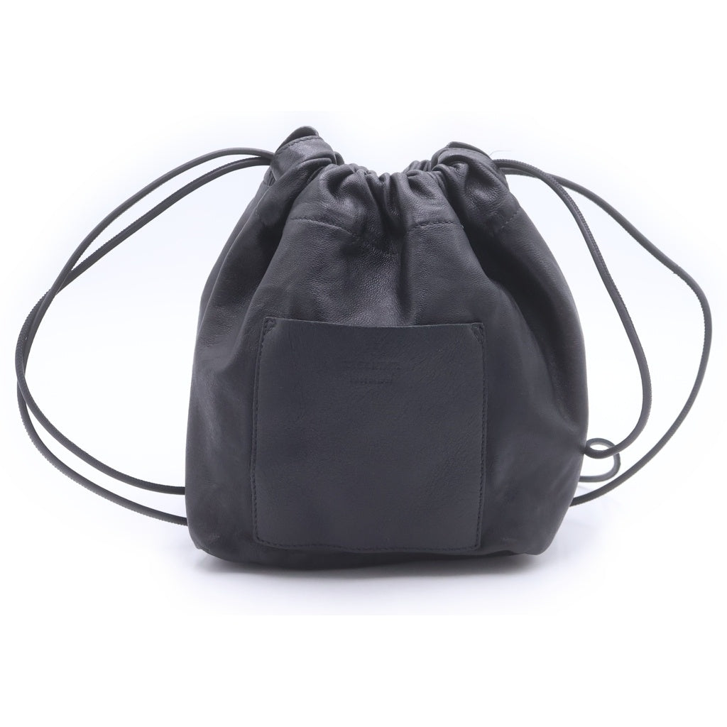 JIL SANDER NAVY(ジルサンダーネイビー) ドローストリング ハンドバッグ ミニバッグ ブラック レザー レディース